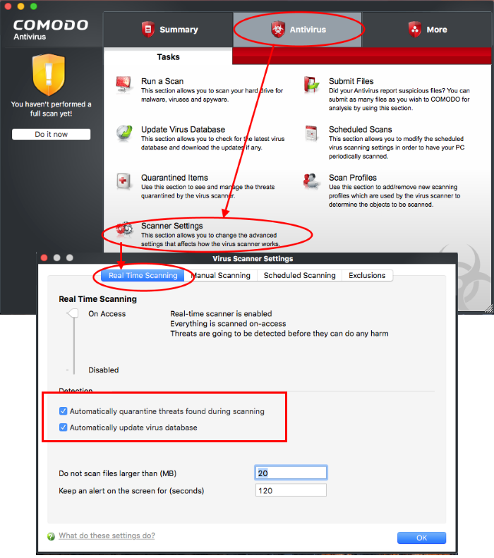 Manual Scan, On-demand Scan, Virus Scanner Comodo Client